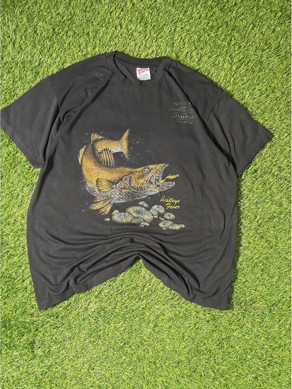 Vintage Fishing Heavyweight Black Cotton T-Shirt Mens XL